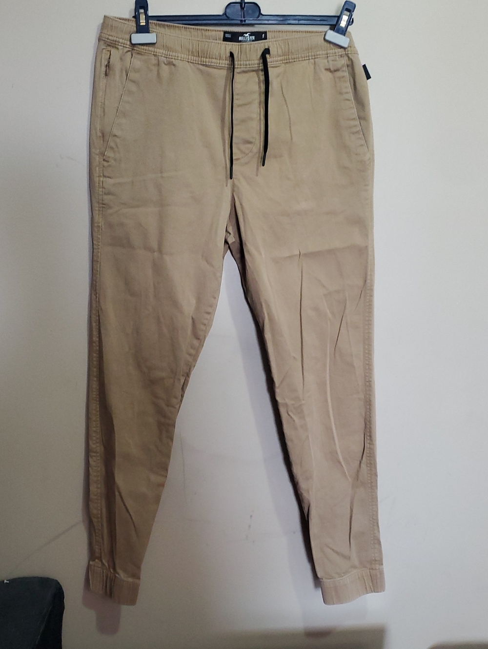 Men's Khaki Jogger Pants - Elastic Waist with Drawstring Size Large